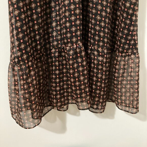Talbots Women Size 10 Boho Brown Long Sleeve Pattern Prairie Dress Ruffle Midi - Picture 8 of 15